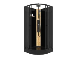 Cabine De Duche De Hidromassagem Em Quarto De Circulo Com Painel De Bambu Preto C90 X L90 X A225 Cm - Tiloma