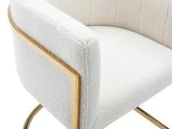 Cadeira Com Apoios De Bracos Tecido Boucle E Aco Inoxidavel Branco E Dourado - Peria De Pascal Morabito