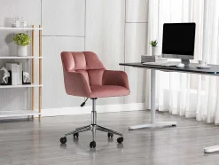 Cadeira De Escritório Em Veludo Cor Rosa Com Atura Regulavel - Pega