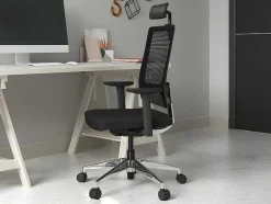 Cadeira De Escritório Ergonomica Profissional Com Apoio De Cabeca Em Tecido Cor Preto - Wallstreet