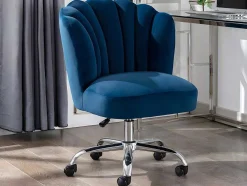 Cadeira De Escritório Veludo Azul Altura Regulavel - Ruty