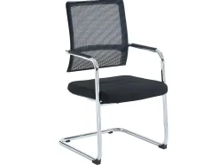 Cadeira De Reunioes Profissional Em Tecido E Metal Cromado Cor Preto - Marunouchi