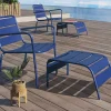 Cadeirão Baixo De Jardim Empilhavel + Apoio De Pés Em Metal Azul-Escuro - Mirmande