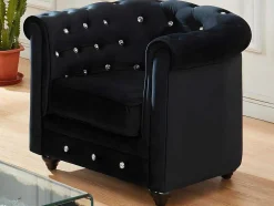 Cadeirão Chesterfield - Veludo Preto E Botoes Efeito Cristal