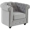 Cadeirão Chesterfield - Veludo Cinzento Claro
