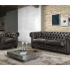 Cadeirão 100% Pele De Bufalo Castanho Com Reflexos Castanhos Estilo Chesterfield - Brenton