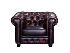 Cadeirão 100% Pele De Bufalo Cereja Estilo Chesterfield - Brenton