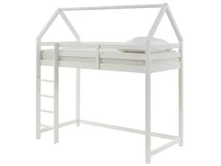 Cama Alta Cabana De 90 X 190 Cm Em Pinho Cor Branco + Colchão - Tarzia