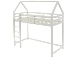 Cama Alta Cabana De 90 X 190 Cm Em Pinho Cor Branco + Colchão - Tarzia