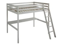 Cama Alta Com Posto De Trabalho 140X190 Cm Em Pinho Macico Branqueado - Gedeon