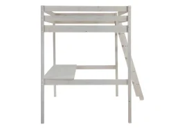Cama Alta Com Posto De Trabalho 140X190 Cm Em Pinho Macico Branqueado - Gedeon