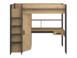 Cama Alta Com Secretária E Armário De 90 X 200 Cm Cor Carvalho E Antracite - Auckland