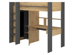 Cama Alta Com Secretária E Armário De 90 X 200 Cm Cor Carvalho E Antracite - Auckland