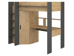 Cama Alta Com Secretária E Armário De 90 X 200 Cm Cor Carvalho E Antracite - Auckland