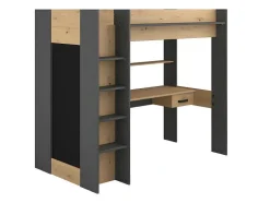 Cama Alta Com Secretária E Armário De 90 X 200 Cm Cor Carvalho E Antracite + Colchão - Auckland