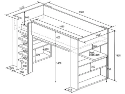 Cama Alta Com Secretária E Arrumação Integradas 90X200 Cm Carvalho - Noah