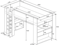 Cama Alta Com Secretária E Arrumação Integradas 90X200 Cm Carvalho - Noah