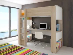 Cama Alta Com Secretária E Arrumação Integradas 90X200 Cm Carvalho - Noah