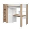 Cama Alta Com Secretária E Guarda-Roupa 90 X 200 Cm Cor Branco E Natural + Colchão - Auckland