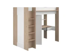 Cama Alta Com Secretária E Guarda-Roupa 90 X 200 Cm Cor Branco E Natural + Colchão - Auckland