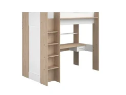 Cama Alta Com Secretária E Guarda-Roupa 90 X 200 Cm Cor Branco E Natural + Colchão - Auckland