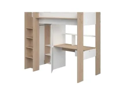 Cama Alta Com Secretária E Guarda-Roupa 90 X 200 Cm Cor Branco E Natural + Colchão - Auckland