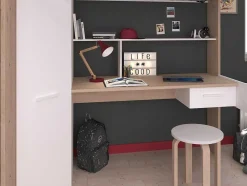 Cama Alta Com Secretária E Guarda-Roupa 90 X 200 Cm Cor Branco E Natural + Colchão - Auckland