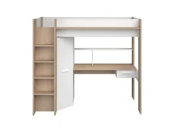 Cama Alta Com Secretária E Guarda-Roupa 90 X 200 Cm Cor Branco E Natural - Auckland