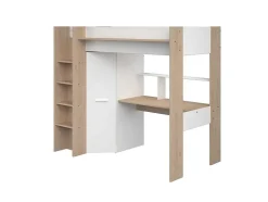 Cama Alta Com Secretária E Guarda-Roupa 90 X 200 Cm Cor Branco E Natural - Auckland