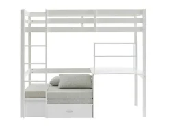 Cama Alta Com Secretária, Sofá Convertivel E Espacos De Arrumação De 90 X 200 Cm Em Pinho Macico Cor Esbranquicado - Goliath Iii