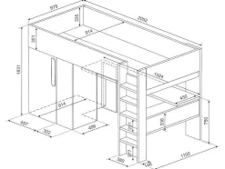 Cama Alta De 90 X 200 Cm Com Guarda-Roupa E Secretária Cor-De-Rosa E Branco + Colchão - Nicolas