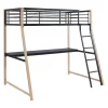 Cama Alta Malicia - 90 X 190 Cm - Secretária Integrada - Preto E Cor Carvalho