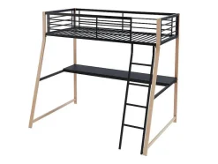 Cama Alta Malicia - 90 X 190 Cm - Secretária Integrada - Preto E Cor Carvalho