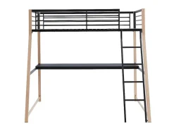 Cama Alta Malicia - 90 X 190 Cm - Secretária Integrada - Preto E Cor Carvalho