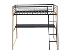 Cama Alta Malicia - 90 X 190 Cm - Secretária Integrada - Preto E Cor Carvalho