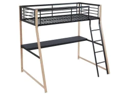 Cama Alta Malicia - 90 X 190 Cm - Secretária Integrada - Preto E Cor Carvalho