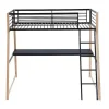 Cama Alta Malicia - 90 X 190 Cm - Secretária Integrada - Preto E Cor Carvalho + Colchão