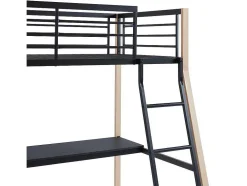 Cama Alta Malicia - 90 X 190 Cm - Secretária Integrada - Preto E Cor Carvalho + Colchão