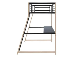 Cama Alta Malicia - 90 X 190 Cm - Secretária Integrada - Preto E Cor Carvalho + Colchão