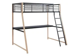 Cama Alta Malicia - 90 X 190 Cm - Secretária Integrada - Preto E Cor Carvalho + Colchão