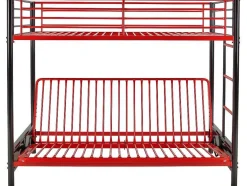 Cama Alta 90 X 190 Cm Com Banco Convertivel Em Metal Preto E Vermelho, Futon E Colchão - Modulo V