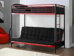 Cama Alta 90 X 190 Cm Com Banco Convertivel Em Metal Preto E Vermelho, Futon E Colchão - Modulo V