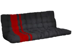 Cama Alta 90 X 190 Cm Com Banco Convertivel Em Metal Preto E Vermelho E Futon - Modulo V