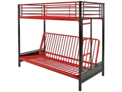 Cama Alta 90 X 190 Cm Com Banco Convertivel Em Metal Preto E Vermelho E Futon - Modulo V