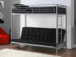 Cama Alta 90 X 190 Cm Com Banco Convertivel Metal Prateado + Futon + Colchão - Modulo V