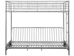 Cama Alta 90 X 190 Cm Com Banco Convertivel Metal Prateado + Futon Preto - Modulo V