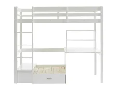 Cama Alta 90X200 Cm Com Secretária, Sofá Convertivel E Espacos De Arrumação Pinho Macico Esbranquicado + Colchão - Goliath Iii