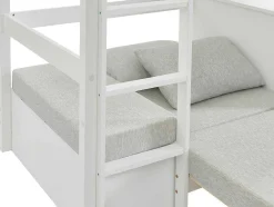 Cama Alta 90X200 Cm Com Secretária, Sofá Convertivel E Espacos De Arrumação Pinho Macico Esbranquicado + Colchão - Goliath Iii