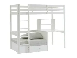 Cama Alta 90X200 Cm Com Secretária, Sofá Convertivel E Espacos De Arrumação Pinho Macico Esbranquicado + Colchão - Goliath Iii