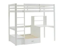 Cama Alta 90X200 Cm Com Secretária, Sofá Convertivel E Espacos De Arrumação Pinho Macico Esbranquicado + Colchão - Goliath Iii
